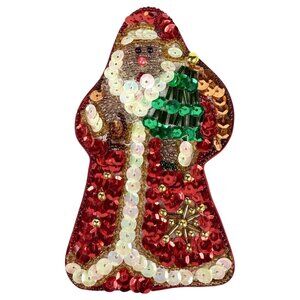 Santa Claus Shape Beaded Sequin Trinket Box Red Fabric Christmas Décor Gift